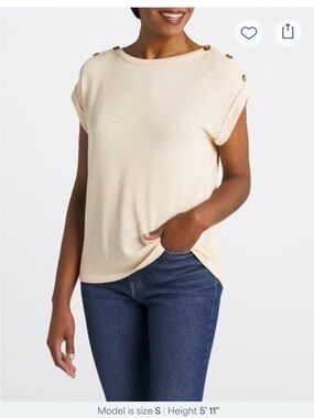 Kaileigh Cream Short Sleeve Button-Shoulder Knit Top
